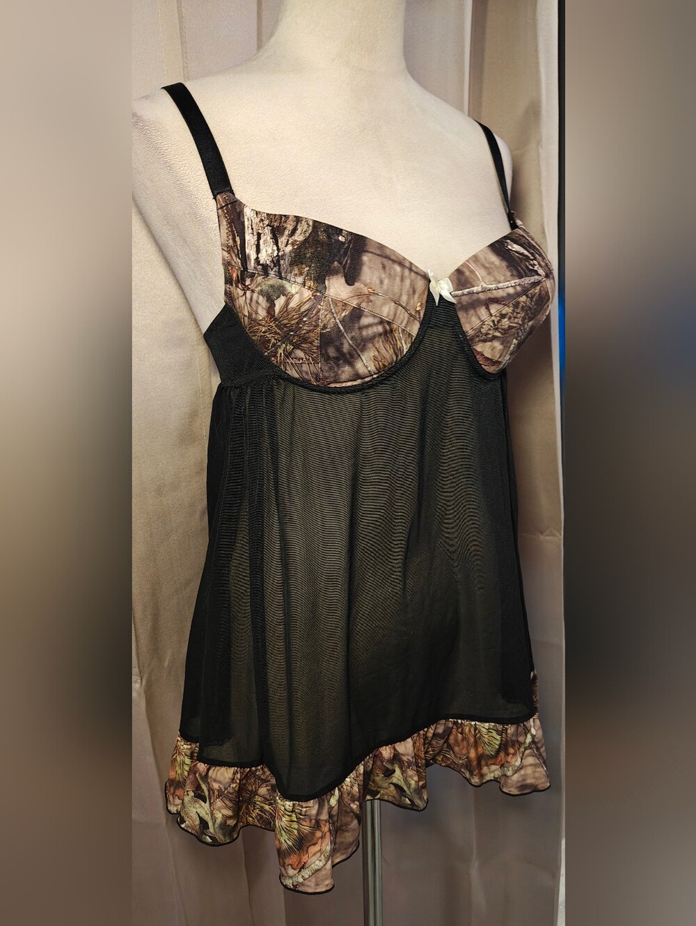 Y2K Wilderness Dreams Camo Lingerie Babydoll Slip Dress. - Picture 2 of 12